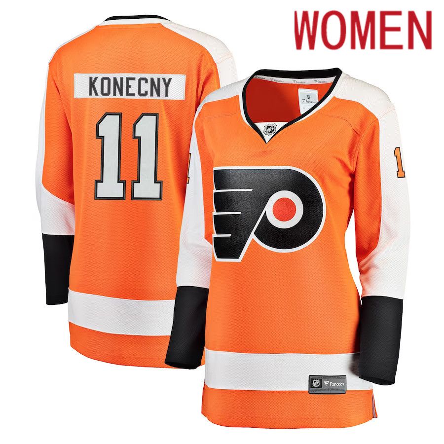 Women Philadelphia Flyers 11 Travis Konecny Fanatics Branded Orange Breakaway Player NHL Jersey